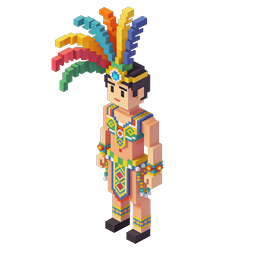 Mayan King Voxel Character with Colorful Headdress