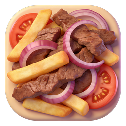 Meat & Fries Bowl Icon - 3D Realistic Food