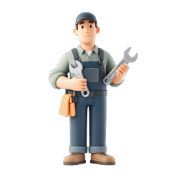 Friendly Mechanic Character Icon with Wrenches - 3D