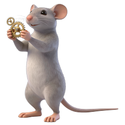 Cute Mechanic Mouse Holding Golden Gears - 3D Icon