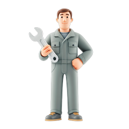 Friendly Mechanic Repairman Character with Wrench Icon