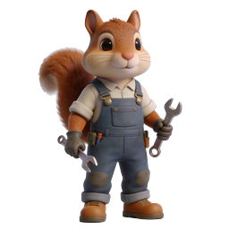 Mechanic Squirrel 3D Cartoon Character Icon