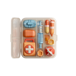 3D Medical First Aid Kit Icon with Medical Supplies