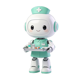 Cute Medical Nurse Robot Icon with Pill Tray 3D
