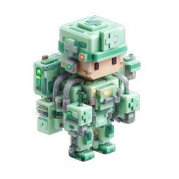 Futuristisches medizinisches Roboter-Voxel-Charakter-Icon