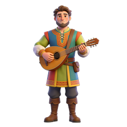 Medieval Bard Minstrel 3D Character Icon with Lute