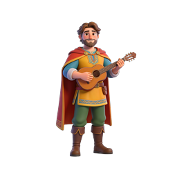 Medieval Bard Musician 3D Character Icon