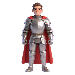 Medieval Knight Character 3D Icon with Red Cape
