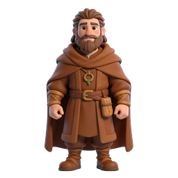Medieval Monk Character Icon - 3D Clay Style Fantasy