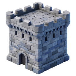 Icona render 3D di una torre di castello medievale in pietra