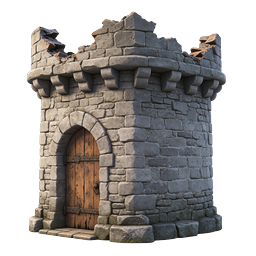 Icona di torre in pietra medievale – Torretta di castello renderizzata in 3D realistica
