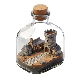 Enchanted Medieval Village in Glass Bottle Icon