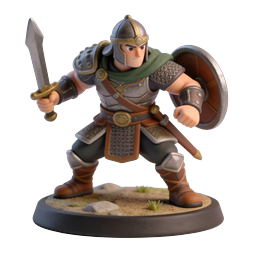Medieval Warrior Figurine 3D Character with Sword & Shield