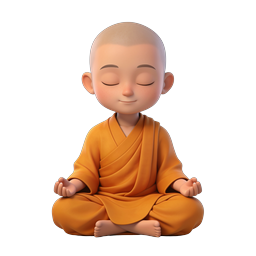 Meditating Monk 3D Icon - Peaceful Buddhist Character