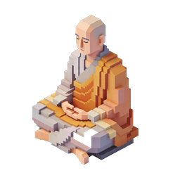 Biểu tượng voxel isometric 3D nhà sư Phật giáo thiền định