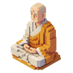 Meditating Monk Voxel 3D Icon - Spiritual Peace