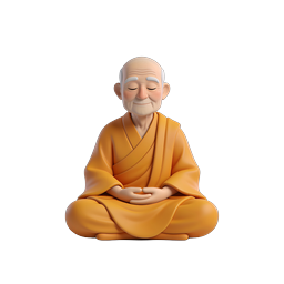 Meditating Monk 3D Icon - Peaceful Spiritual Character