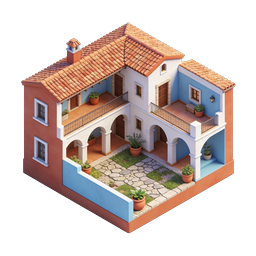 지중해 빌라 아이콘 - 아이소메트릭 3D 하우스 일러스트레이션