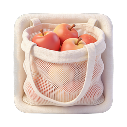 Mesh Bag with Fresh Apples 3D Icon