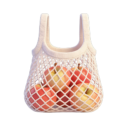 Mesh Bag with Fresh Apples - Eco-Friendly 3D Icon