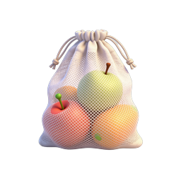 Mesh Bag with Fresh Fruits Icon - Eco-Friendly Shopping