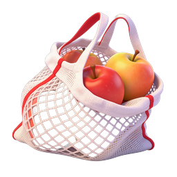 Mesh Bag with Fresh Fruits - Eco-Friendly Shopping Icon