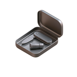 Metal Tin Storage Box with Pocket Knife and Flashlight Icon