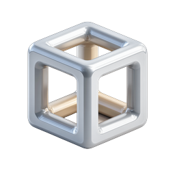 Metallic Frame Cube 3D Icon - Chrome & Gold Design