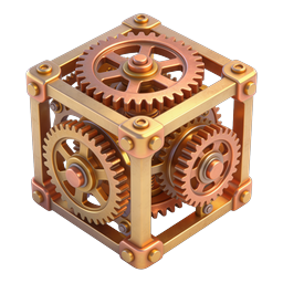Metallic Gear Cube 3D Icon - Mechanical Engineering Symbol