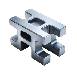 Metallic 3D Hashtag Icon - Premium Silver Social Media Symbol