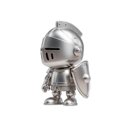 Metallic Knight Character 3D Icon - Chibi Warrior