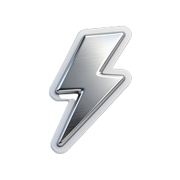 Metallic Lightning Bolt Icon - 3D Chrome Silver Energy Symbol