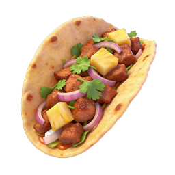 Realistisches 3D-Icon eines mexikanischen Tacos mit Fleisch und frischen Toppings