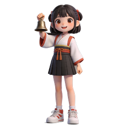 Cute Miko Shrine Maiden Bell Icon - 3D Chibi Style