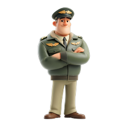3D Military Pilot Character Icon - Confident Aviator
