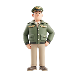 Military Pilot Officer Character Icon - 3D Cartoon