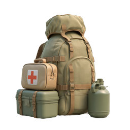 Military Survival Gear Backpack Icon Set