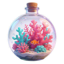 Icono de botella mini acuario con coral y pez payaso