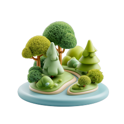 Mini Forest Island 3D Clay Icon - Nature Landscape