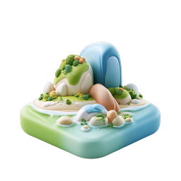 Mini Island Diorama 3D Clay-Style Nature Icon