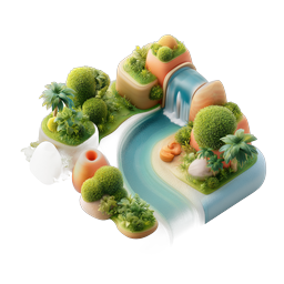 Jardin de cascade sur île miniature - Icône nature 3D