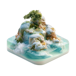 ไอคอนธรรมชาติ 3D แบบ Isometric รูปน้ำตกบนเกาะจิ๋ว