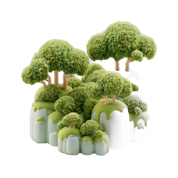 Ícone 3D de Paisagem de Ilha com Mini Árvore de Argila