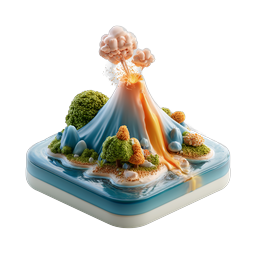 Mini Volcano Island 3D Icon - Erupting Nature Scene