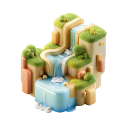 ไอคอน 3D ทิวทัศน์น้ำตกขนาดเล็ก - ฉากธรรมชาติ