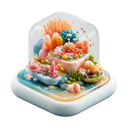 Miniature Coral Reef Ecosystem Glass Dome 3D Icon