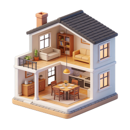 Miniature Dollhouse Home Icon - 3D Isometric Cutaway Design