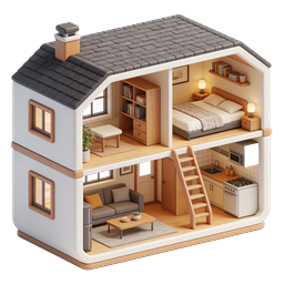 Miniature Dollhouse Cutaway Home Interior 3D Icon
