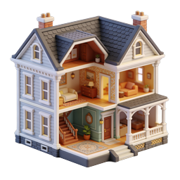 Miniature Dollhouse 3D Render Icon - Detailed Home Model