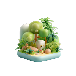 Isometric Miniature Garden Scene Icon | 3D Nature Design